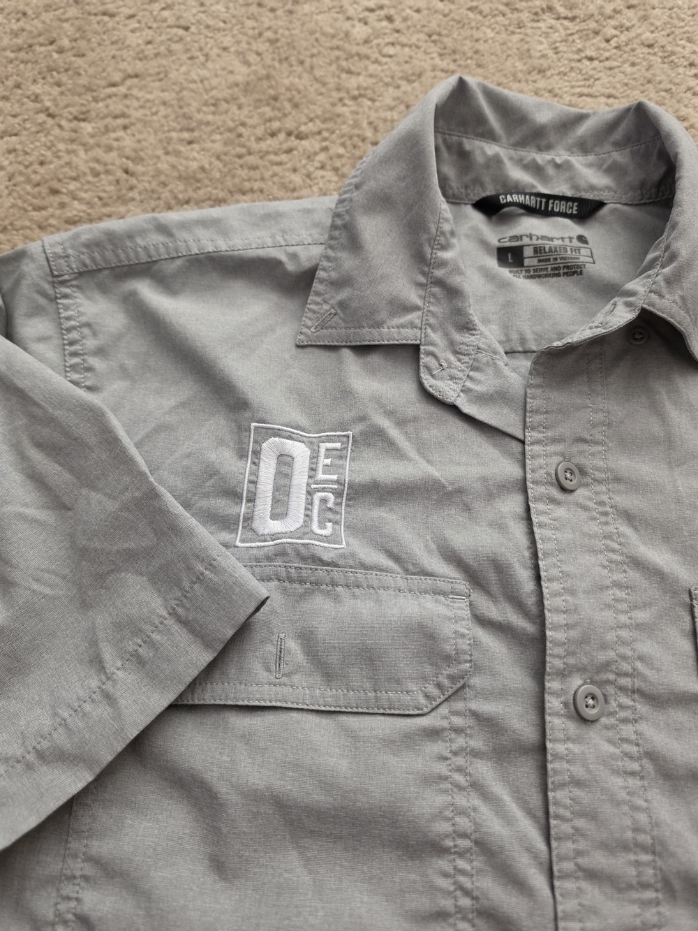 Carhartt Force Grey Work Shirt with Chest Embroidery Large